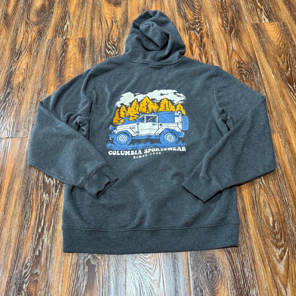 Columbia Sportswear Mens Size M Charcoal Grey Graphic Off-Road Hoodie Pullover